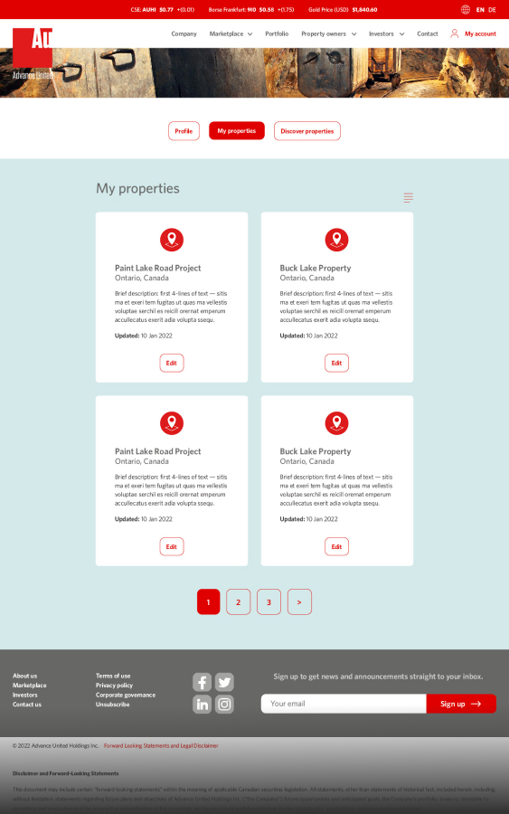 Advance United - Web App designed by Filip Jansky