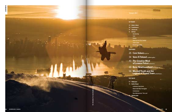Snowboard Canada 24.1 magazine editorial design by Filip Jansky