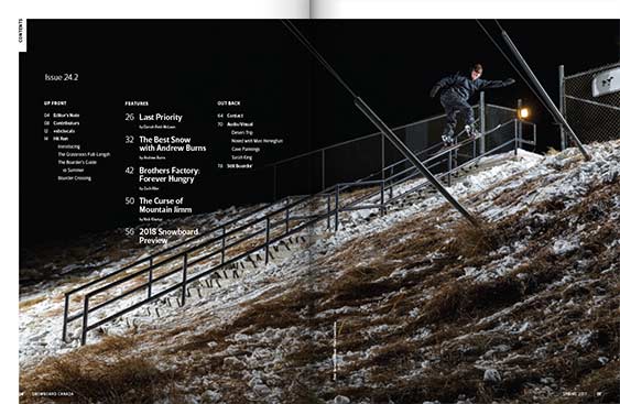 Snowboard Canada 24.2 magazine editorial design by Filip Jansky